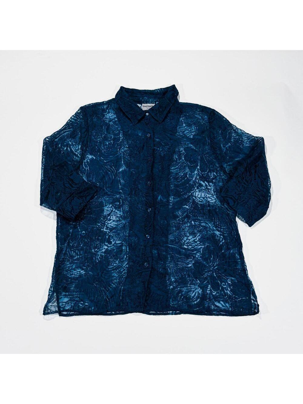 Sheer Top Button Down Shirt Burnout Florals
